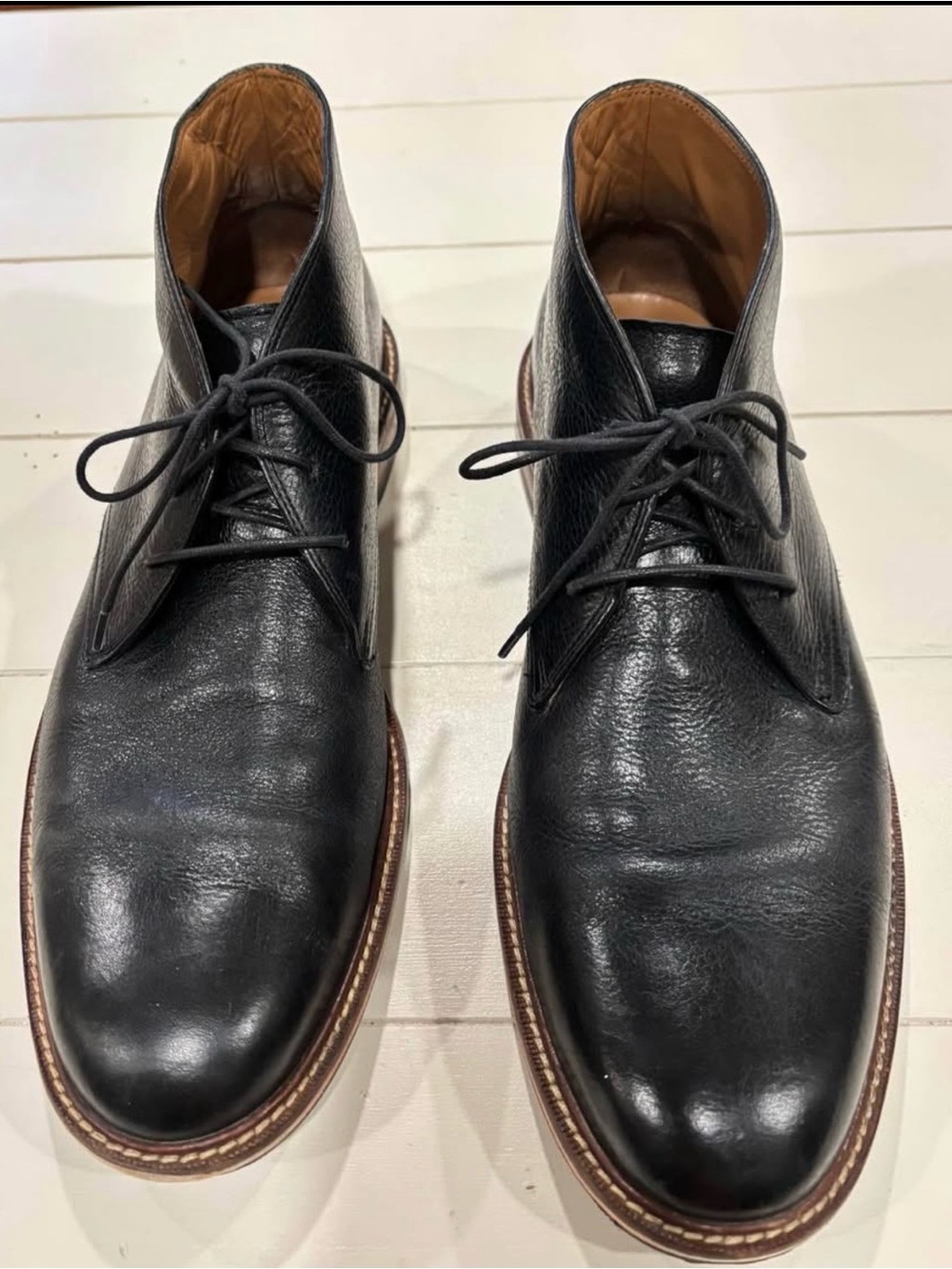 Cole Haan Black Leather Chukka Boots with Brown Welt